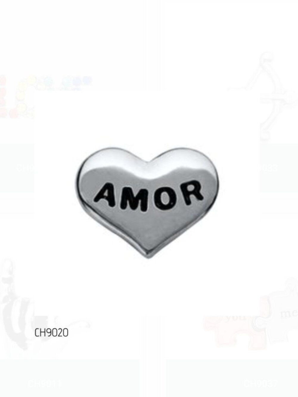 Origami Owl Retired Silver Heart Charm with "Amor"